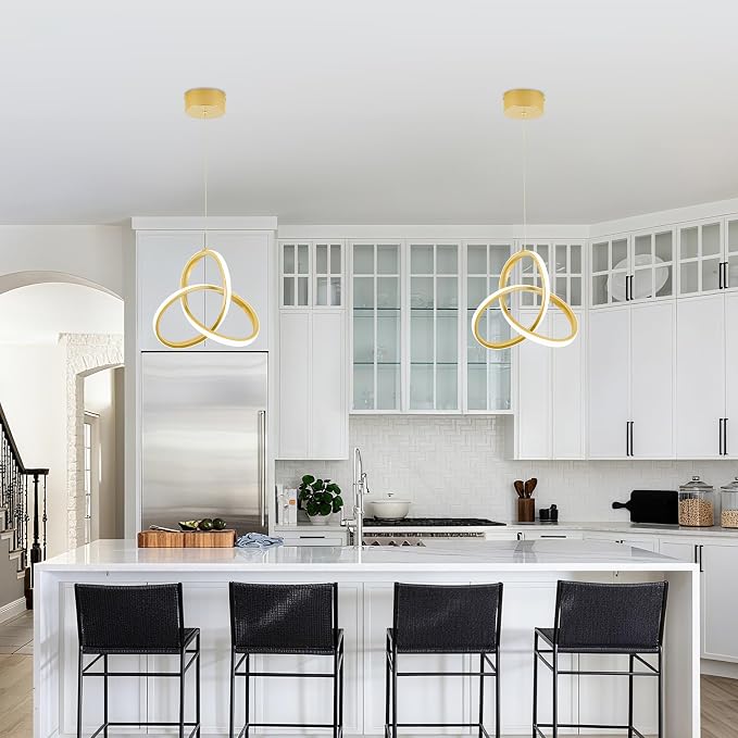 MAYNA Spiral Kitchen Pendant Lighting, 4000K Modern LED Pendant Lighting, 18W Adjustable Height Island Light Fixture for Kitchen Bedroom Kitchen Island Cafe, 1 Pack (Gold)