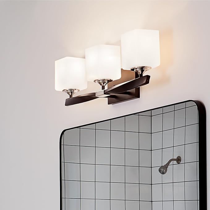 Kichler Marette 3-Light Bathroom Vanity Light, Black | Modern transitional vanity light with satin etched cased opal glass (22.75" x 8"), 55002BK