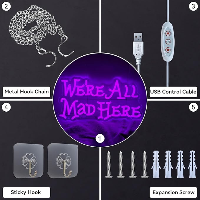 Alice in Wonderland Party Decorations Neon Sign, Mad Hatter Tea Party Neon Lights for Dimmable LED Lights, for Bedroom Bar Home Dorm Birthday Gifts