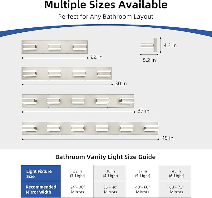 SOLFART Bathroom Vanity Lights Brushed Nickel LED Lighting, LED Bathroom Light for Bath, 4 Light Vanity Lighting Above Mirror Cool Light 6000K