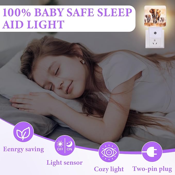 African Elephant Night Light,Plug-in Night Lights with Dusk-to-Dawn Sensor for Bedroom,Bathroom and Living Room Sleep Friendly lamp 0.5w