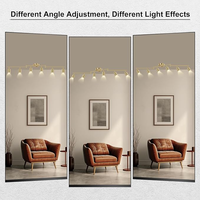 AUQUEE 6 Light Track Lighting Fixtures Ceiling, Gold Kichen Track Lighting Fixtures with Rotatable Light Heads, Foldable Lamp Arms, Modern LED Track Lights for Kitchen/Hallway, No GU10 Bulb