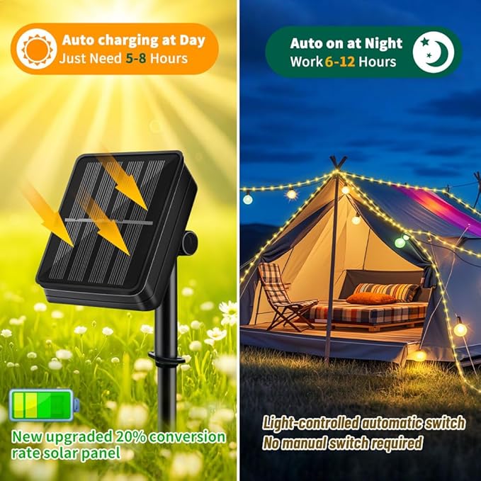 Solar Rope Light Waterproof IP65 39FT 100LEDs Outdoor LED ‎Solar Outdoor Lights for Party Garden Yard Home Wedding Christmas Halloween Holiday Tree Decoration Lighting