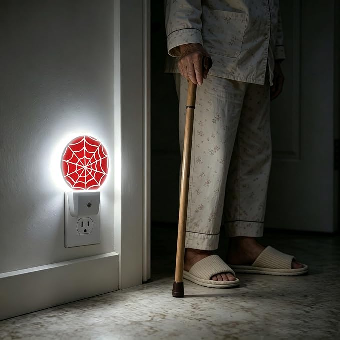 Nightlight Spider Web Night Lights Plug Into Wall Auto Sensor | Red Spiderweb Night Light Auto Led Sleep Round Lamp for Living Room Hallway Stairs