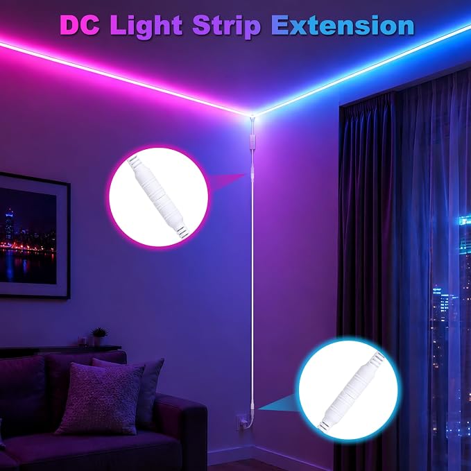 2Pack 16.4FT DC Power Extension Cable for Govee LED Strip Lights,Home Decor | Compatible for Govee Smart LED Lights ‎H617A H618F H6168 H6169 H61E5 H61B8 H61B5 for Bedroom,Lving Room,College Dorm Room