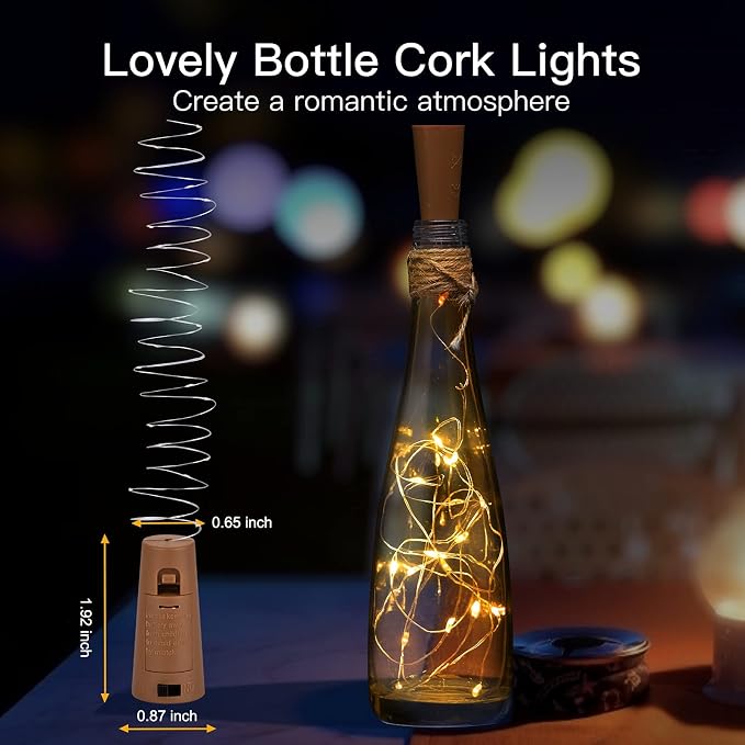 Brightown 20 Pack Wine Bottle Lights with Cork, Warm White | 7ft 20 LED Battery Operated Cork Lights, Waterproof for Liquor Bottles DIY Party Bar Christmas Holiday Wedding Décor