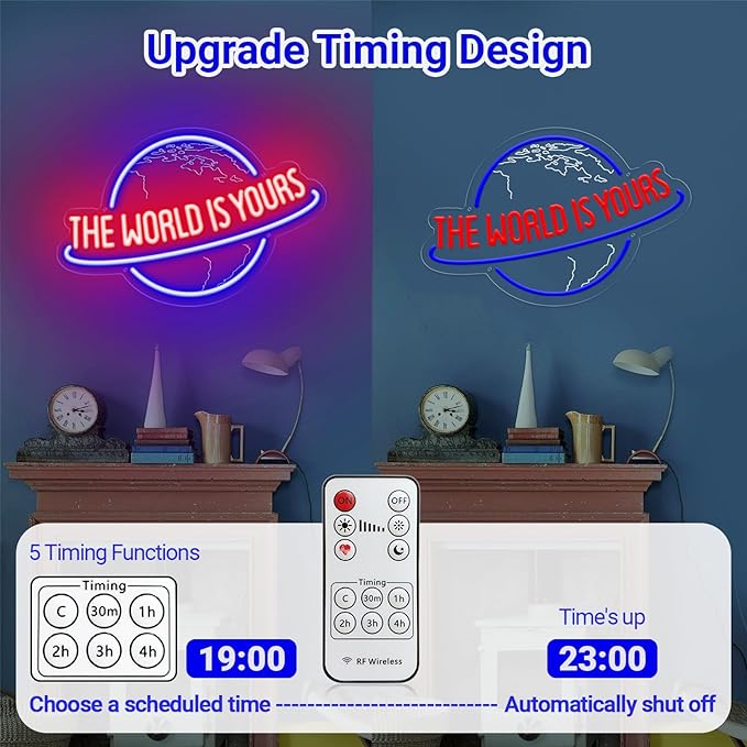 The World Is Yours Neon Sign, Remote Dimmer Planet LED Neon Light Lamp for Wall Decor, USB Power for Man Cave Home Bar Bistro Club Cafe Wedding Game Room Bedroom Birthday Gift Graduation Party