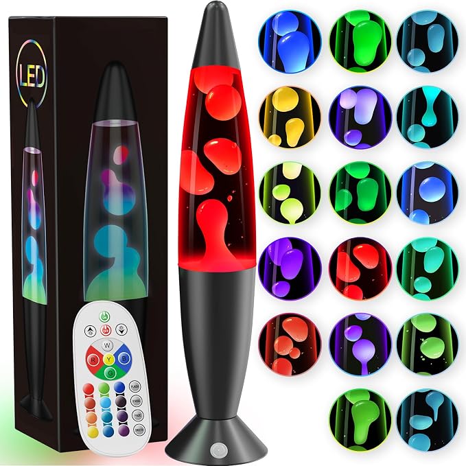13.5 Inch Liquid Motion Lamps LED, 17 Colors Changing Night Light Table Lamp with Remote Giant Relax Mood Classic Cool Nightlight for Adults Boy Girl Room Home Bedroom Decor, Black