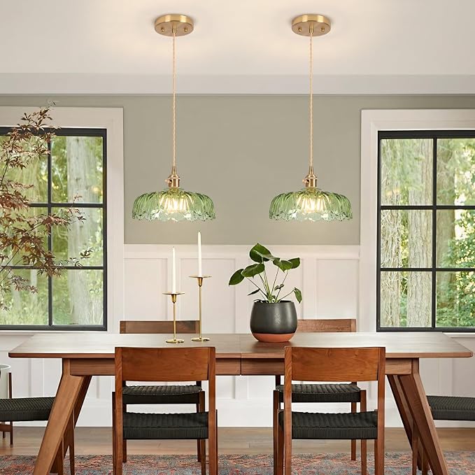 Battery Operated Pendant Light,Vintage Light Fixtures RGB Light Bulb 2500mAh 9.4in Green Modern Chandelier with Remote Control Wireless Adjustable Rechargeable Chandelier for Kitchen Island 1Light