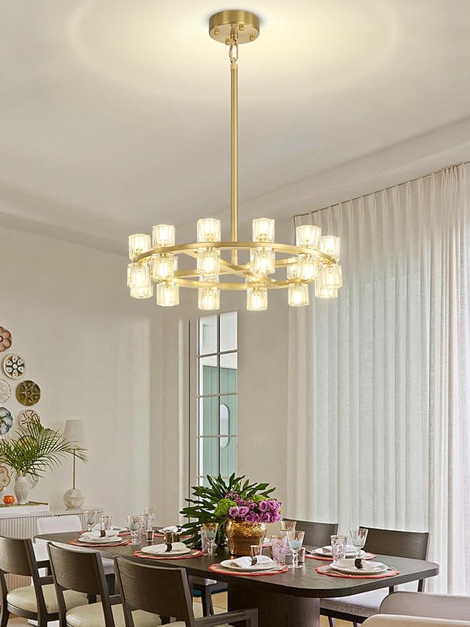 D24 Gold Wagon Wheel Chandeliers Modern 24-Lights Round Chandelier Small Chandeliers for Dining Room,Living Room Vintage Chandelier for Foyer Hallway
