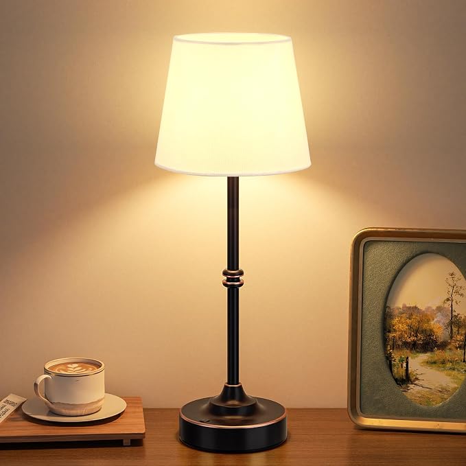 Kakanuo Rechargeable Cordless Table Lamp Antique Black - 1 Pack 4000mAh Battery Operated Lamp, 3000K Warm Light, Touch Control Stepless Dimming, for Bedside, Dining Table, Home Decor
