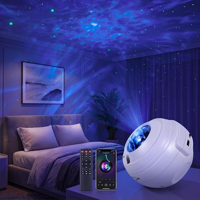 Galaxy Projector, Star Projector Bluetooth for Bedroom | White Noise Night Light Projector, Adjustable Brightness Ceiling Space Projector with Timer, Remote Control, Bedroom Deco