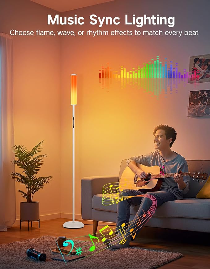 OUTON LED Floor Lamp with Remote & APP Control, 1500LM Ultra Bright Tall Standing Lamp, 16 Million Colors, 32 Scene Modes & Music Sync, Modern Corner Lamps for Living Room, Bedroom, Gaming, White