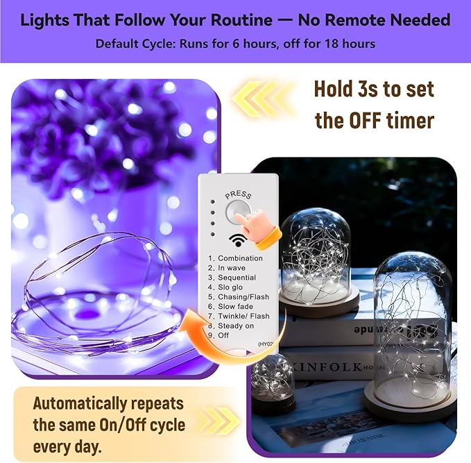 ZSJWL Rechargeable Fairy Lights with DIY Timer & 8 Modes, 16FT 50LED String Lights Battery Operated Indoor, Twinkle mini Lights for Bedroom Christmas Wedding Centerpiece Decor (Purple)