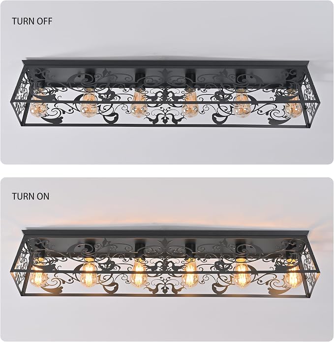 Garwarm 45 Inch Black Rectangular Chandelier, 6-Light Flush Mount Fixture | Farmhouse Kitchen Ceiling Light,Black Chandeliers for Dining Room,Kitchen Islands ,Living Rooms and Large Spaces