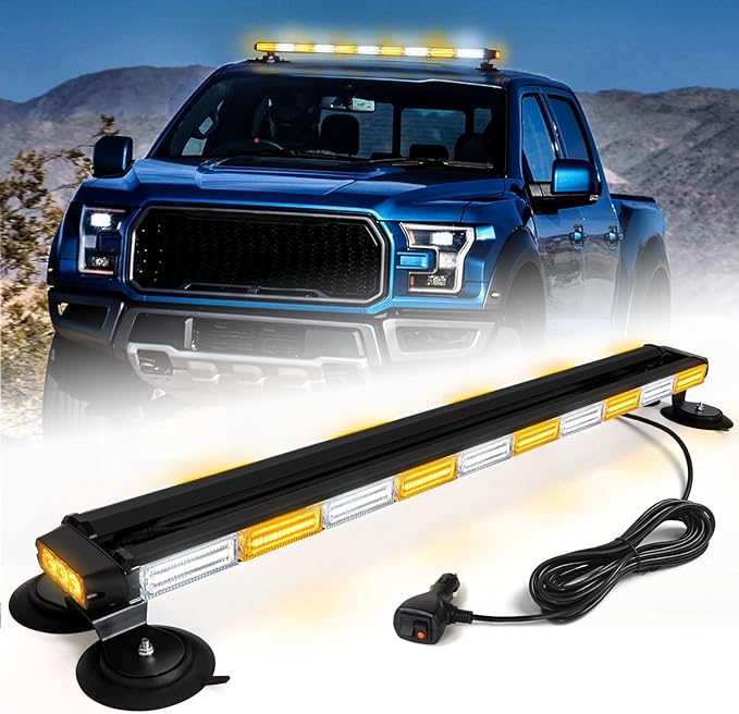 42" Roof Top Strobe Light Bar Amber White Emergency Traffic Advisor Lights, Double Side Warning Safety Flashing w/Magnetic Mount for Construction Vehicles Plow Trucks Pickup, Amber/White