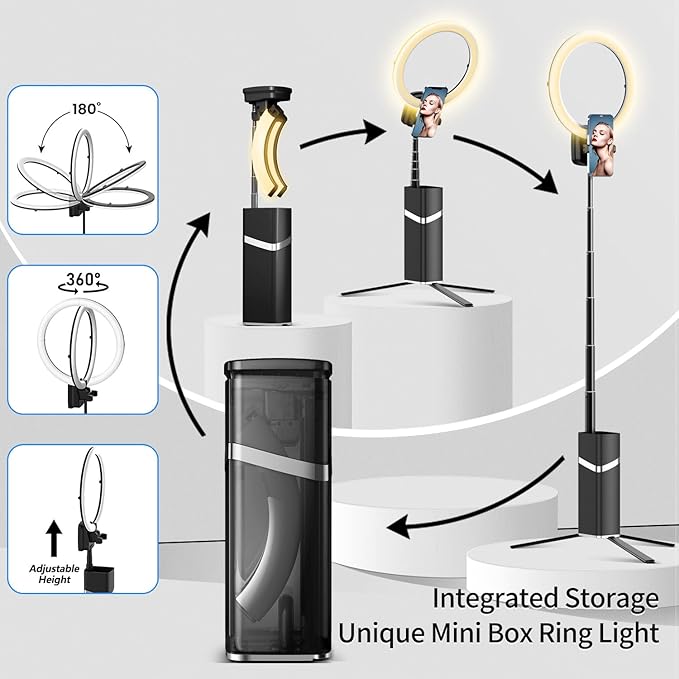 yAyusi Portable Ring Light with Stand, 4000mAh Battery Operated Cordless 10" Foldable Travel Ring Light, 79" Tripod Stand for Video Conference/Selfie/Live Stream/Makeup