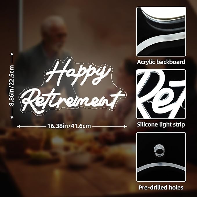 Happy Retirement Neon Signs for Wall Decor,Dimmable Neon Lights for Bedroom Wall Decor USB Powered Led Signs for Bedroom Wall Birthday Party Gifts Retirement Party Decor