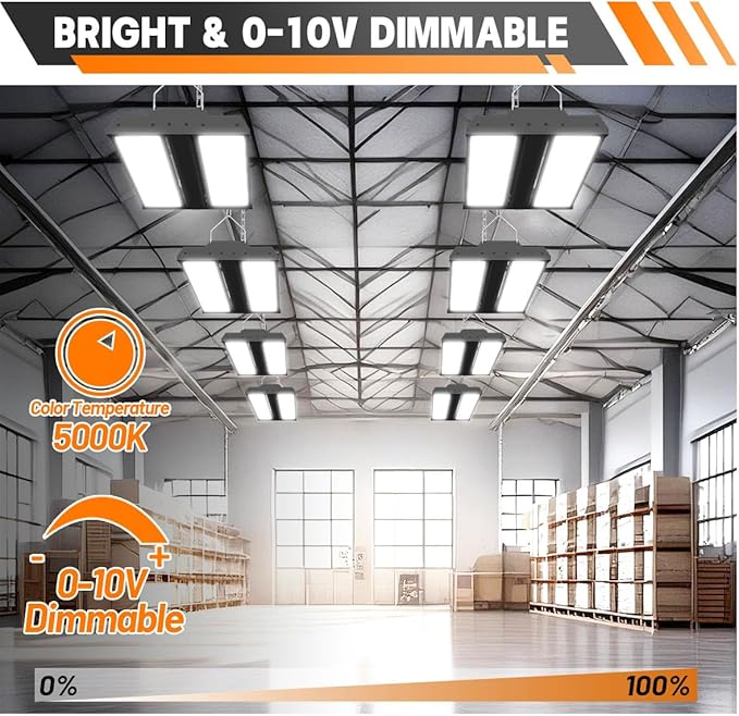Allsmartlife LED Linear High Bay Light 1-Pack, 150W 20250LM 0-10V Dimmable 5000K Daylight, Adjustable Black Tilt Hanging LED High Bay Shop Lighting Fixtures for Garage Warehouse Workshop