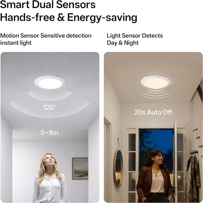 Homelist 12000mAh Rechargeable Magnetic Ceiling Light with Remote, 2 Pack | Shower Lights for Inside, Battery Operated Motion Sensor Ceiling Light for Renters Closet, Stairs, 3 Color Temperatures