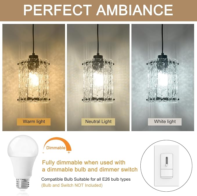 Black Pendant Lights Kitchen Island 2 Pack Modern Water Ripple Glass Pendant Lights Fixtures Round Adjustable Hanging Pendant Lighting for Kitchen Island Dining Room Over Sink Table Entryway
