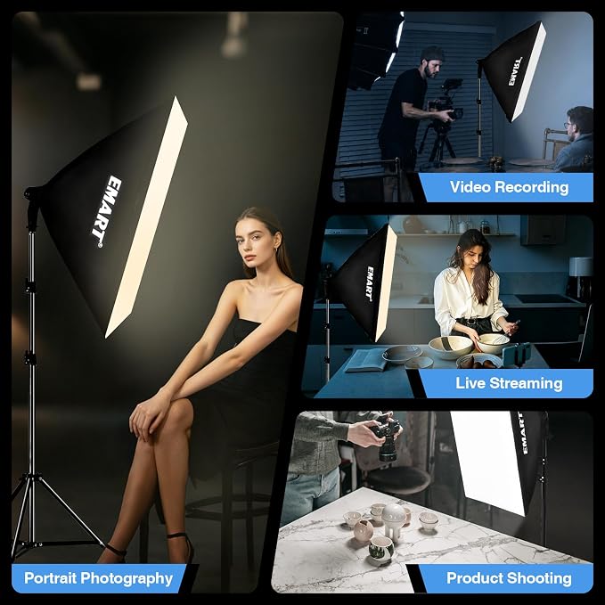 EMART Softbox Lighting Kit, 85W 20"x28" Softbox for Photography Light 2Pack | 3000K-6500K LED Bulbs with Remote, 75" Tripod, Professional Photography Lighting for Studio Lights, Portrait, Video Recording