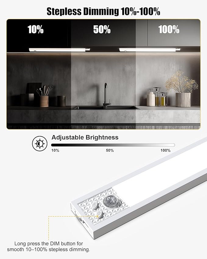Under Cabinet Motion Sensor Lighting - 8 Inch Wireless Under Cabinet Lighting, Rechargeable with Magnetic Mount, 5CCT Adjustable for Kitchen/Hallway (White, 2-Pack)
