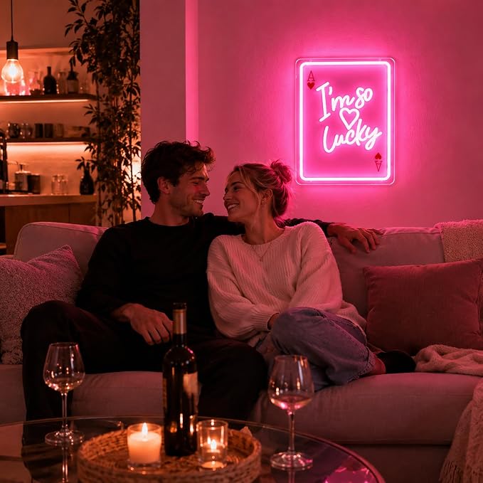 Neon Sign, Lucky Neon Signs for Wall Decor LED Signs Neon Light | Lucky Poker Neon Signs, Pink "I'm so Lucky" LED Light for Bedroom, Wedding, Cafe, Party, Home Decor, Pink Decor, USB Powered