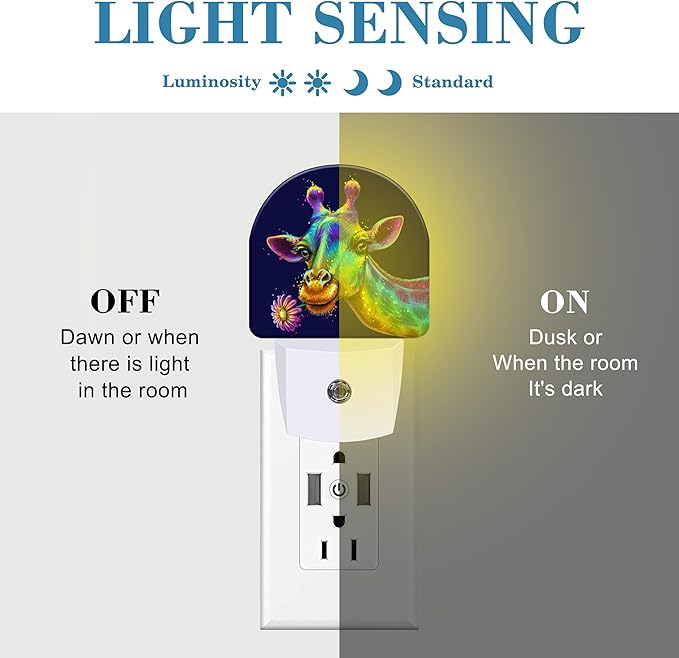 Night Light Plug into Wall Colorful Cute Giraffe with Flower Night Light with Dusk to Dawn Sensor Night Light for Kid Girls Boys Women Room Decor,Hallway,Kitchen,Bathroom,Nursery,Stairs
