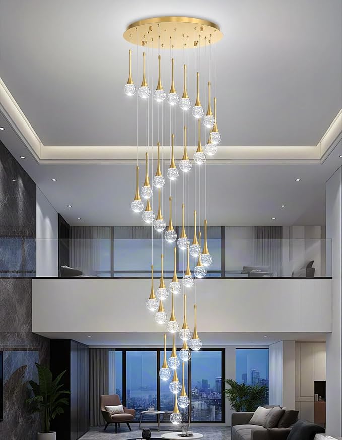 36 Light Modern Glam Crystal Chandelier for High Ceiling LED Dimmable Ceiling Pendant Light Staircase Foyer Enterway Living Room Chandelier Lighting Antique Gold
