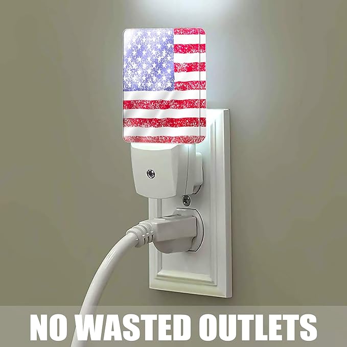 American Flag Winter Snow Night Light, Dusk to Dawn Smart Sensor Nightlight for Bedroom Bathroom Kitchen Hallway Stairs Hallway, Plug-in, Energy Efficient Decor Desk Lamp Gifts