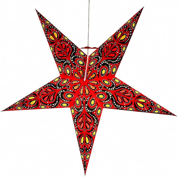 Lantern Lampshade Paper Star Light Shades Large 60cm Hanging Decorations for Christmas Wedding Home Decoration Birthday Party Foldable 5 Pointed Star (Red, Black, Yellow)