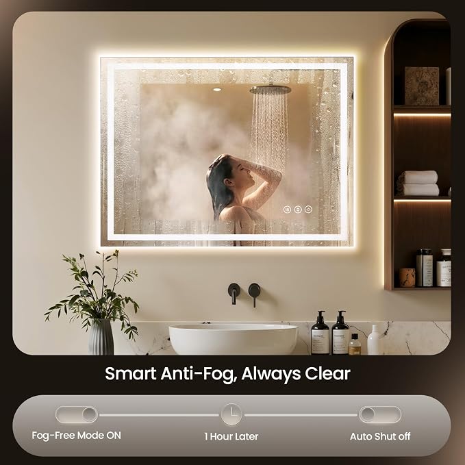 40x30 LED Bathroom Mirror with Anti-Fog, Backlit & Front Lights, Memory | Dimmable 3 Color CRI 95+ Shatterproof Tempered Glass ETL Listed for Safety Lighted Bathroom Vanity Mirror for Wall