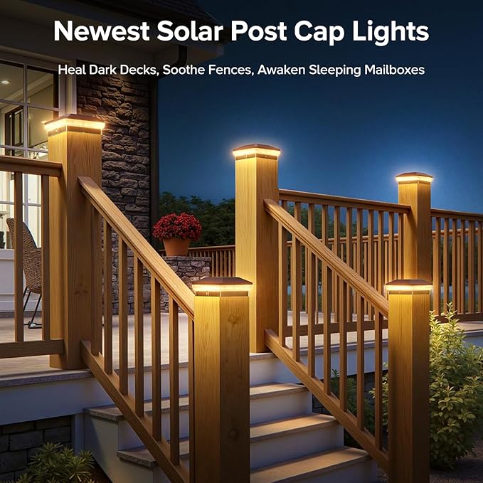 LETMY 12 Pack Solar Post Cap Lights Outdoor, 40 LEDs 4x4 Fence Post Solar Lights Outdoor Waterproof with 3 Modes, Solar Powered Deck Fence Cap Light for 3.5x3.5 4x4 Vinyl Wooden Posts (Black)