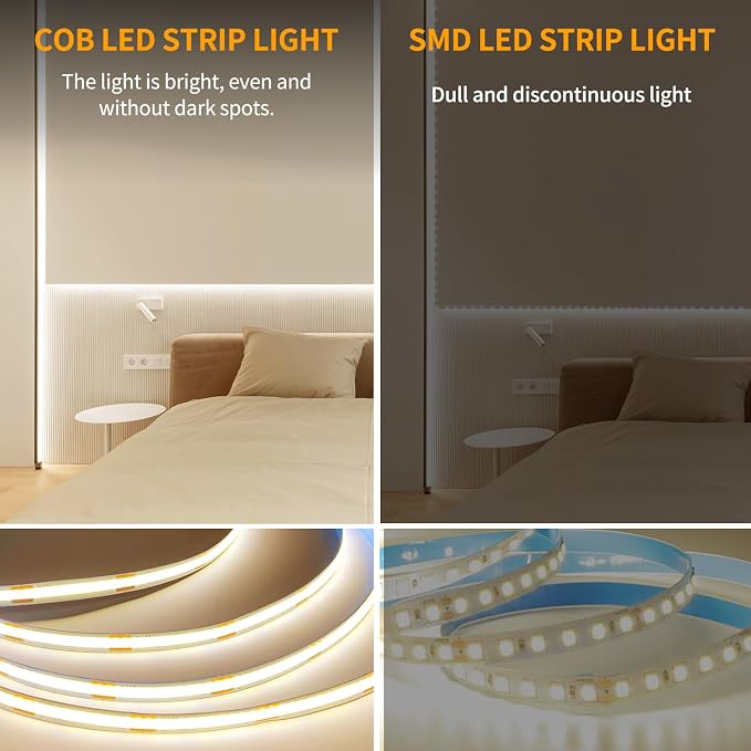 COB LED Strip Lights 100ft,3000K DC 24V Dimmable Warm White | Flexible LED Lights Strip for Bedroom,with Remote&app Control LED Rope Lights for Living Room,Shelf,Cabine(2 Rolls of 50ft)