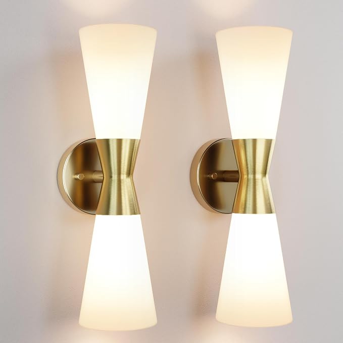 Wall Sconces Set of 2 for Bathroom, Modern Indoor Vanity Light Fixtures 17", Up Down Lighting, Wall Mount Lamp for Living Room Bedroom Hallway Stairway Fireplace Mirror E26 Base 2PC White&Gold