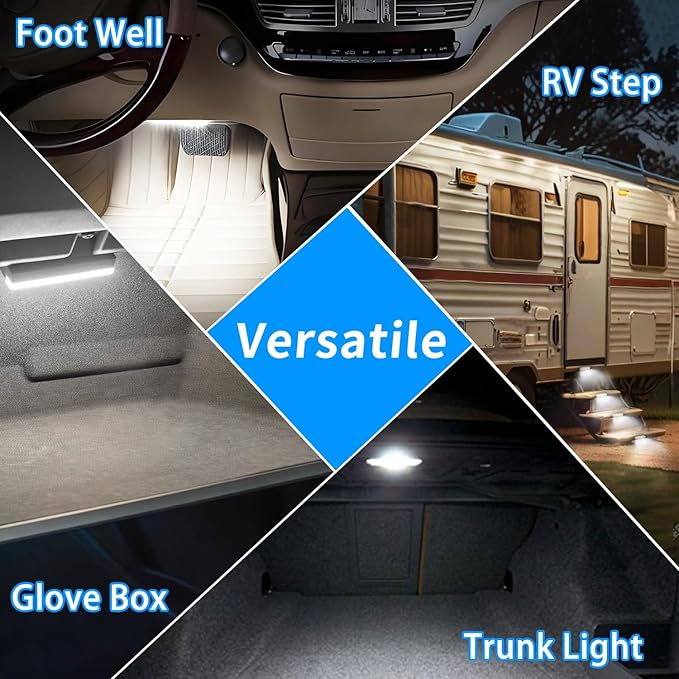 12V 24V Led White Light Thin 6LEDs Waterproof for Car Truck RV Camper Trailer Interior Dome Light, Foot Well, Under Dash, Glove Box, Trunk, RV Step, Truck Bed, 2 Packs
