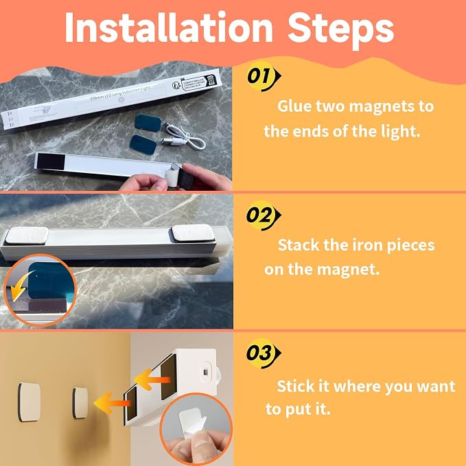 6 Pack Under Cabinet Light,Motion Sensor LED Lights with Magnetic 8 inch，Rechargeable Indoor Wireless Closet Lights for,Kitchen,Stairs Cabinet