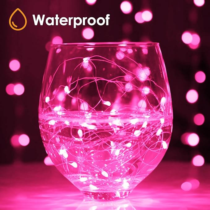kolpop 5 Pack Fairy Lights Battery Operated with Timer, 50 LED Mini String Light Battery Powered, Pink Tiny Lights for Indoor Wedding Decorations
