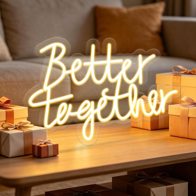 Better Together Neon Sign, LED Neon Sign Wall Decor for Wedding Bedroom Christmas Valentine's Day Women Birthday Gift Living Room Home Decor, 16"x 12" USB Powered 10 Brightness Settings Light