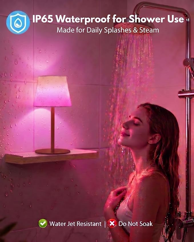 EZVALO Spa-Like RGB Shower Lamp – Waterproof Bathroom Lamp with Remote, Rechargeable Cordless Mood Light, 3 Color Temps & 80 RGB Colors for Relaxing Bathroom & Bathtub Experience (2 Packs)