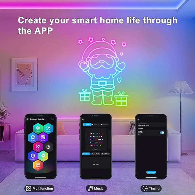 DBFAIRY Smart Neon Rope Light, 16.4Ft RGB Color Changing IC Neon Rope Lights with App Remote Music Sync, Silicone Waterproof Flexible DIY Rope Strip Lights for Living Room Gaming Party Outdoors Decor