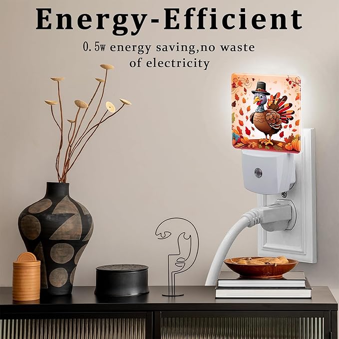 Cute Cartoon Turkey Night Light for Kids,Thanksgiving Day Fall Autumn Night Light Plug in with Dusk to Dawn Sensor,0.5w Energy Saving Nightlight for Hallway Stairway Kitchen Bedroom