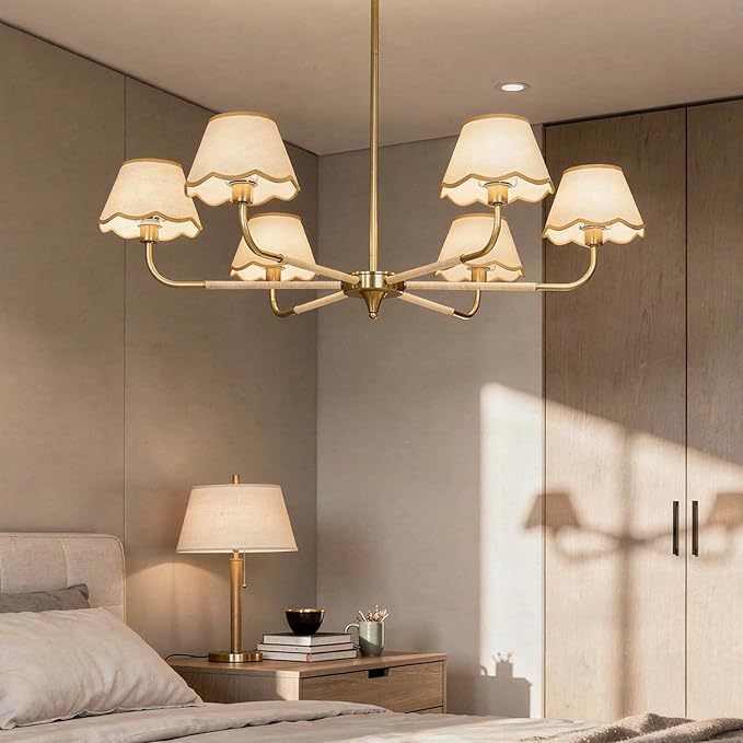 39" Boho Rattan Chandelier, 6-Light Rattan Pendant Light, Handwoven Natural Rattan, Rustic Industrial Adjustable Rattan Fixture for Dining Room, Kitchen Island & Living Room, E12 Socket