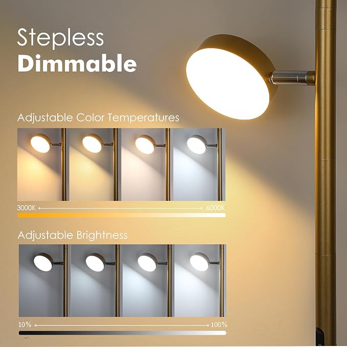 Tree Floor Lamp for Living Room - Modern Gold Standing Lamp | LED Floor Light with Remote & Touch, 3000K-6000K Dimmable for Bedroom Office Reading (3 Head)