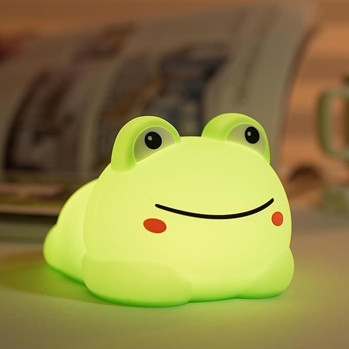 Led Cute Frog Night Light, Dimmable Timer Kawaii Lamps, Super Squishy Silicone USB Rechargeable Touch Control Night Lamp, Used for Camping Party Room Decor (Frog A)