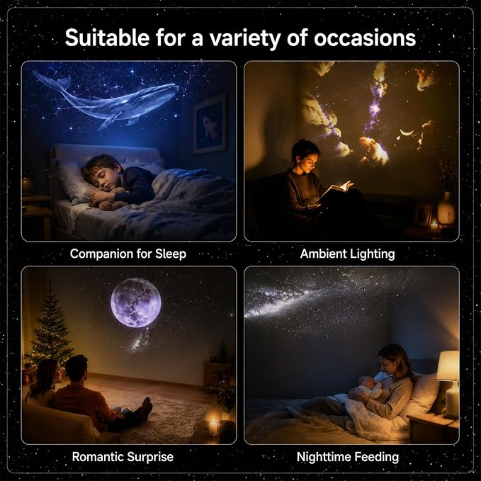 Plug and Play Star Projector Night Light, 2-in-1 Galaxy Projector Night Light, 360° Flexible Neck, Interchangeable Theme Discs, Portable Galaxy Lamp for Bedroom, Party, Home Theater(17 Slides)