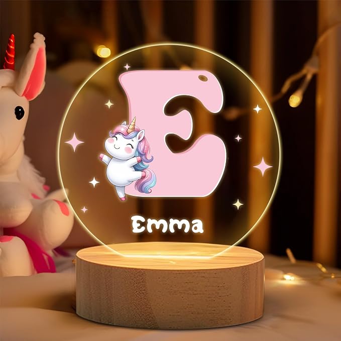 Personalized Cute Cartoon Animals Night Light, Custom Name and Initial Led Light with Wooden Base Nursery Decor Gift for Kids