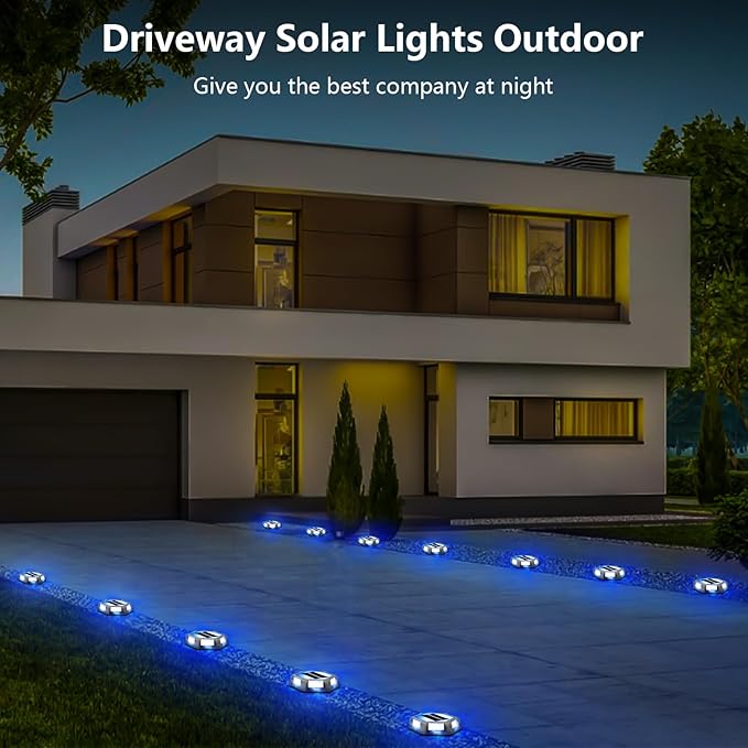 T-SUN Solar Driveway Lights Outdoor 12 Pack, Waterproof Deck Lights LED Blue Driveway Marker Light for Step Garden Sidewalk Stair Ground Pathway