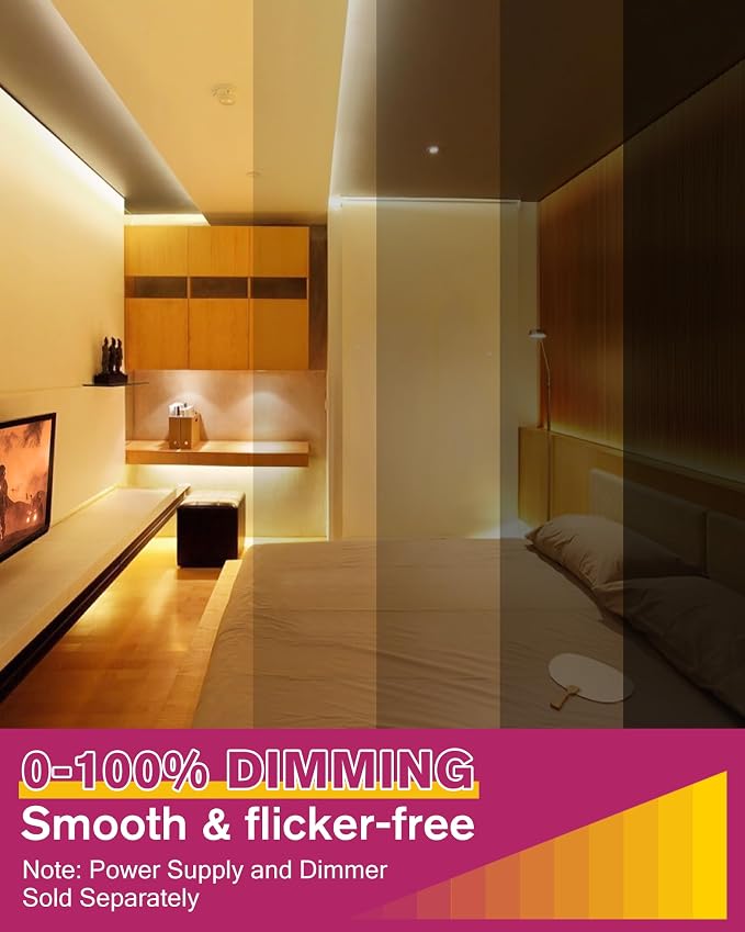 EMITEVER Warm White LED Strip Lights 3000K,16.4ft UL 24V Tape Light,600LEDs | Ra 95+,IP30,2.9W/ft,240+Lumens/ft,5 Year Warranty(Power Supply Sold Separately)for bedroom,living room,kitchen